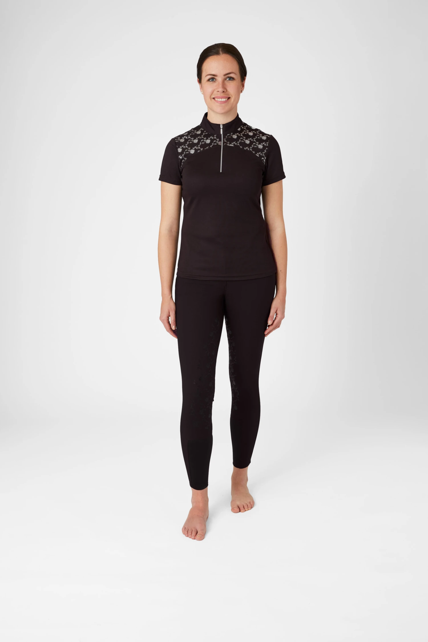 Horze Kaitlin Damen Trainings-/ Turniershirt Mit Kurzen Ärmeln Und Blumendetail 6 Horze Kaitlin Damen Trainings-/ Turniershirt Mit Kurzen Ärmeln Und Blumendetail - Image 4