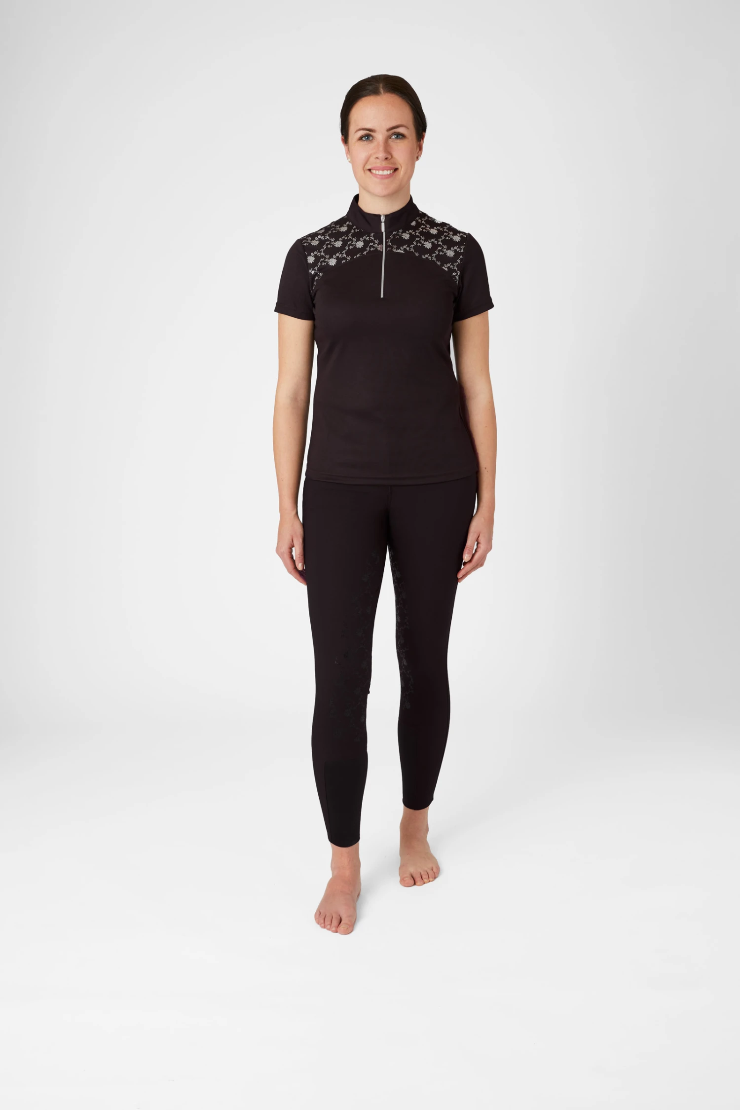 Horze Kaitlin Damen Trainings-/ Turniershirt Mit Kurzen Ärmeln Und Blumendetail 13 Horze Kaitlin Damen Trainings-/ Turniershirt Mit Kurzen Ärmeln Und Blumendetail - Image 11